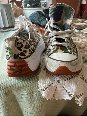 Converse High-Top Sneakers in Green Camo and Leopard Print